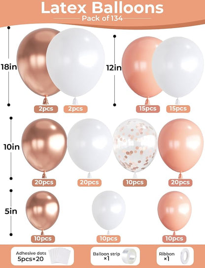 Rose Gold Balloon Garland Arch Kit, Women Birthday Party Decor | 134 Pcs Rose - Image 4