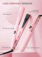 LANDOT 2-in-1 Hair Straightener and Curler - Upgrade Twist Flat Curling Iron for Sleek Straight, Bouncy Curls, Beach Waves, Tourmaline Ceramic, Dual Voltage, Adjust Temp 250-450°F for All Hair Types