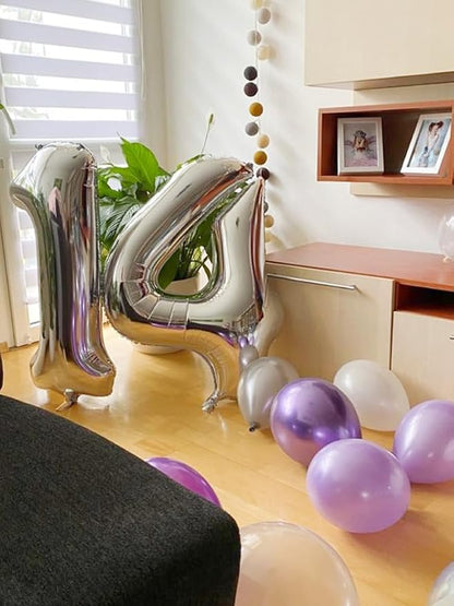 Large Number Balloons 40 Inch Silver 4 Balloon - Image 4