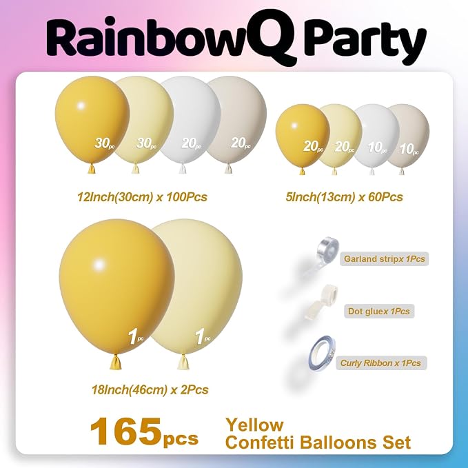 RainbowQ 165 Pcs Yellow Balloons Arch Kit Different Sizes Garland | Pastel - Image 3