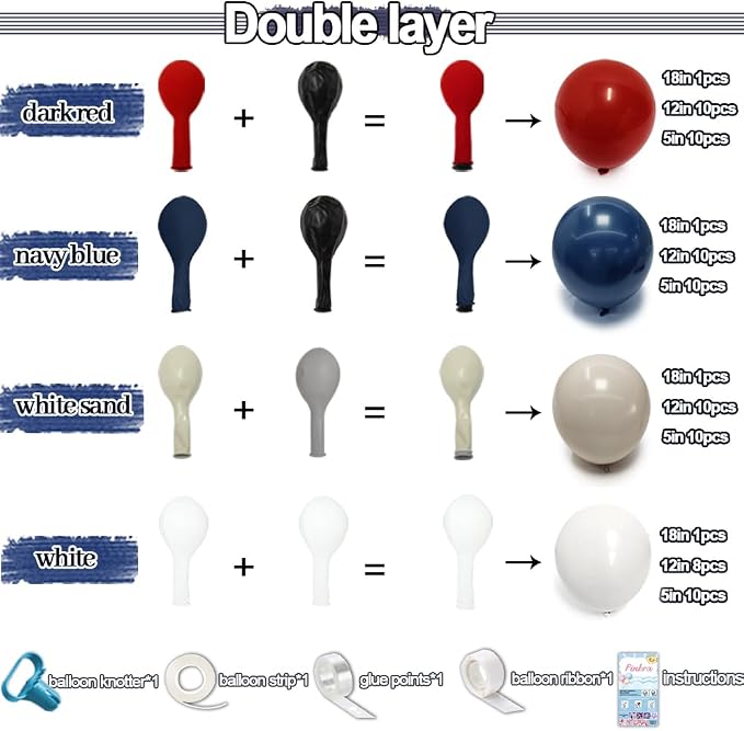Navy Blue Red Balloon Garland Double Stuffed Red White Blue Balloons Nude Cream - Image 3