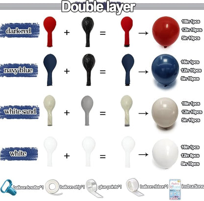 Navy Blue Red Balloon Garland Double Stuffed Red White Blue Balloons Nude Cream - Image 3