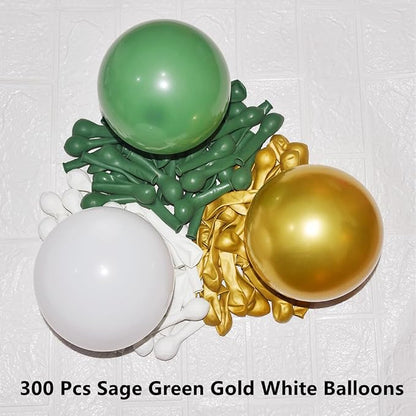 300 Pack Sage Green Gold and White Balloons 5 Inch Latex Green White Metallic - Image 2