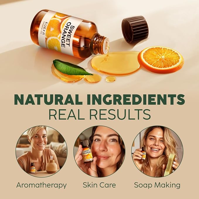 KUKKA Sweet Orange Essential Oils - 0.34 Fl Oz - for Hair, Skin, Diffuser, Aromatherapy & DIY Soap Making Scent