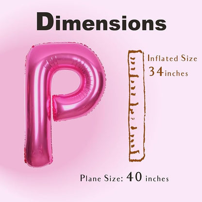 SUWEN 40 Inch Hot Pink Large P Letter Balloons Big Foil Helium Letter A-Z | - Image 4