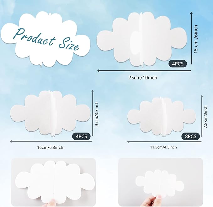 16 Pcs 3D Cloud Decorations Hanging Clouds - Image 3