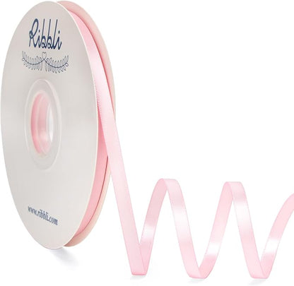 Ribbli Light Pink Satin Ribbon, Double Faced Satin 1/4 inch x Continuous 50 by Ribbli