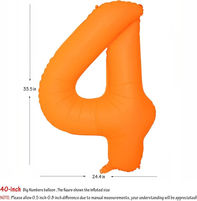 40 IN Orange Birthday Number 4 Balloon Fluorescent Orange Foil Balloon | - Image 2