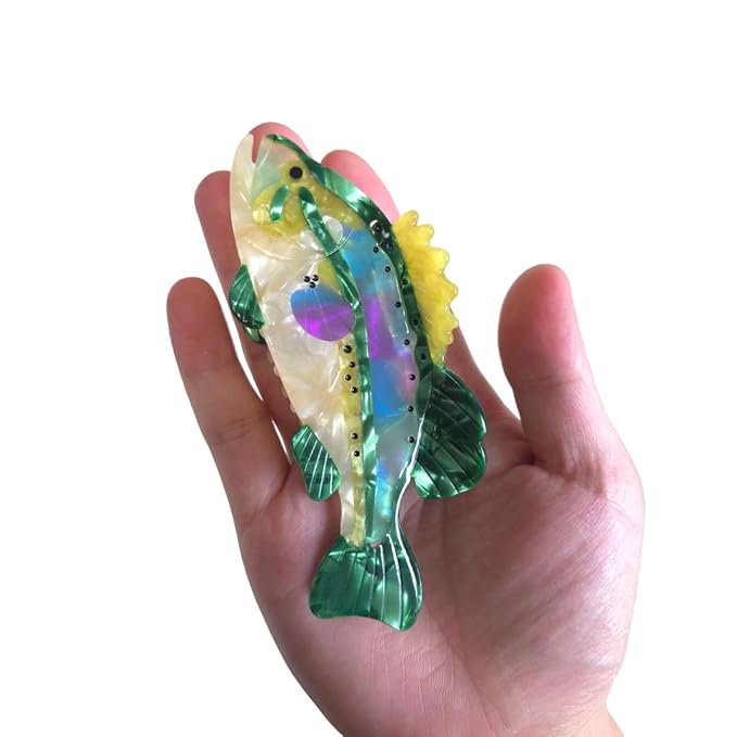 Novelty Aquatic Animals Hair Clips,Green Perch Fish Hair Clip,Cellulose Acetate Hair Clips,Big Claw Clips for Women