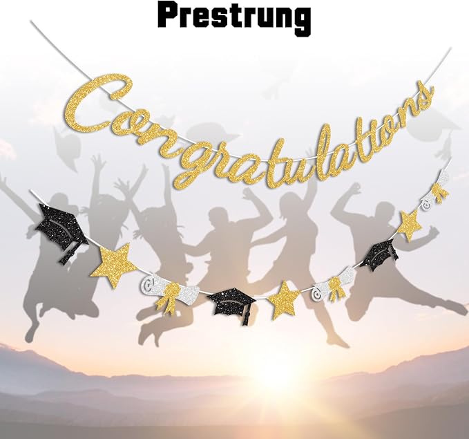 Congratulations Banner Gold Graduation Decorations Class of 2026 Prestrung - Image 2