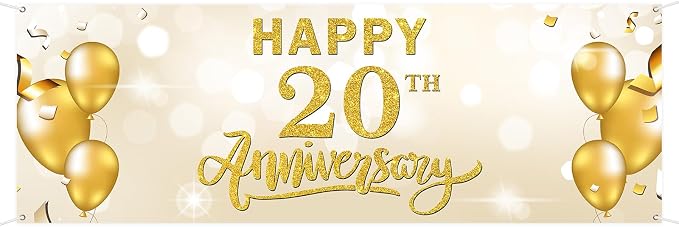 Large Happy 20th Anniversary Banner Twenty Themed Garden Backdrop Banner by WeBenison