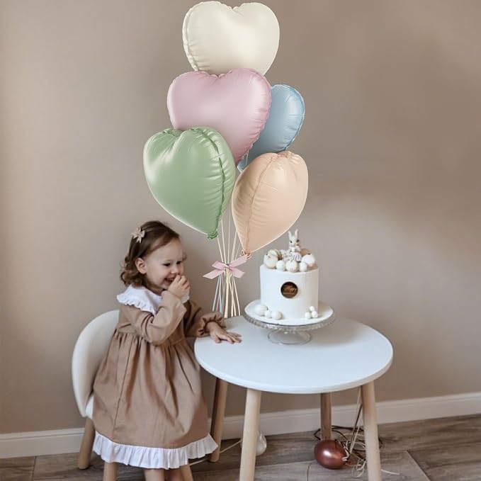 Pastel Colorful Heart Foil Balloons, 18Inch Heart Shaped Foil Balloon - Image 4