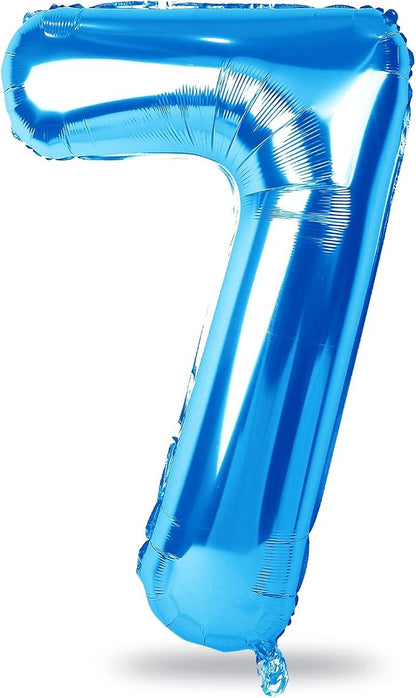 40" Blue Number 7 Balloon for Boys, Large Self Inflating Foil Number Balloons by Lingqiang