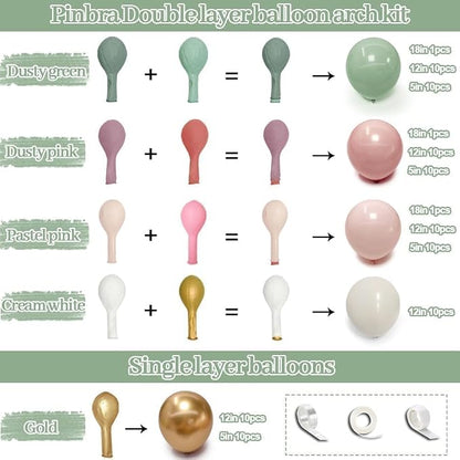 Dusty Green Pink Balloon Arch Double Stuffed Pastel Baby Pink Light Green White - Image 3