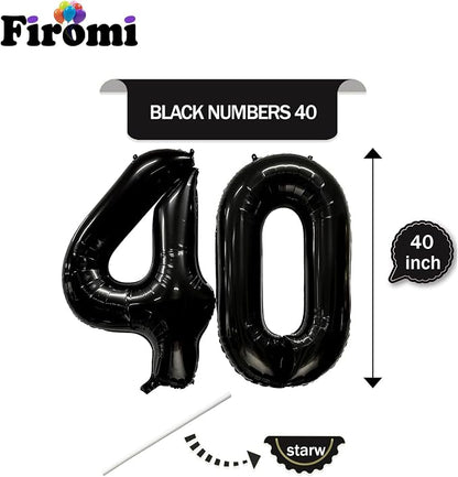 FIROMI 40 Number Balloons Black Big Foil Mylar 40th Balloon Numbers 40-inch | - Image 2