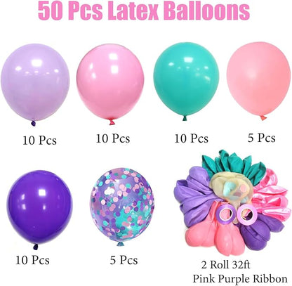 Mermaid Balloons Pink Purple Party Balloon, Under The Sea Party Decorations - Image 2