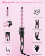 5 in 1 Curling Wand Set: Ohuhu Curling Iron Wand 5Pcs 0.35 to 1.25 Inch Interchangeable Ceramic Barrel Heat Protective Glove 2 Clips Dual Voltage Hair Curler for Girl Women Mother Christmas Gift Pink