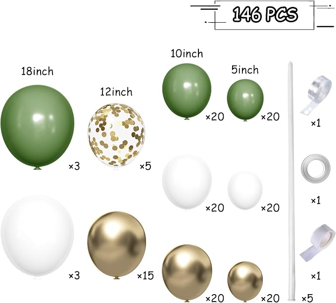 MEBAY Green White Gold Balloon Arch Kit - Image 2