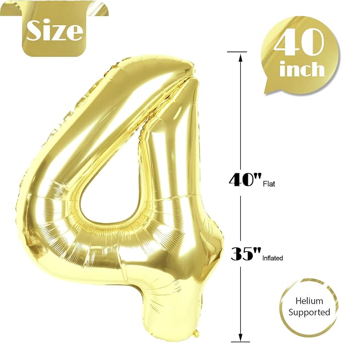 Light Gold Number 4 Balloon 40 Inch, 4th Birthday Decorations Men Women | Foil - Image 5