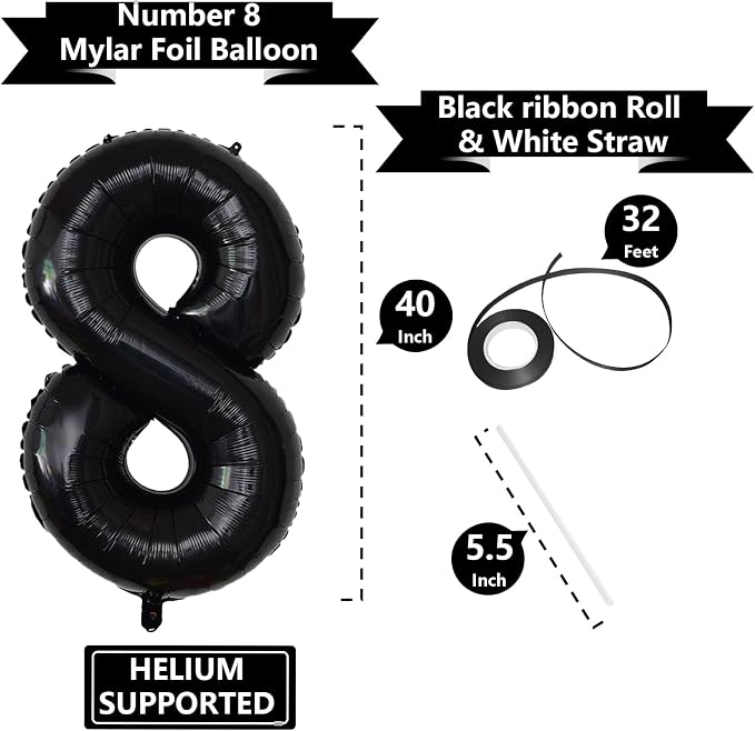 Number Balloons Black Party Balloon - Image 3