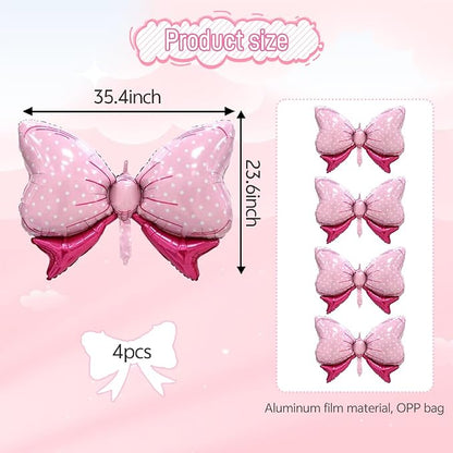 4pcs Jumbo Oversized Ribbon Balloons Coquette Bow Balloons Bow Party Coquette - Image 3