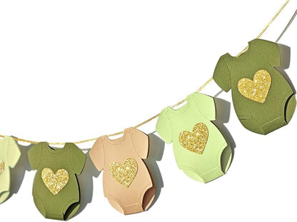 Letjolt Green Baby Shower Garland Gender Reveal Banner 9 Flags | Pre-strung 9 by Letjolt