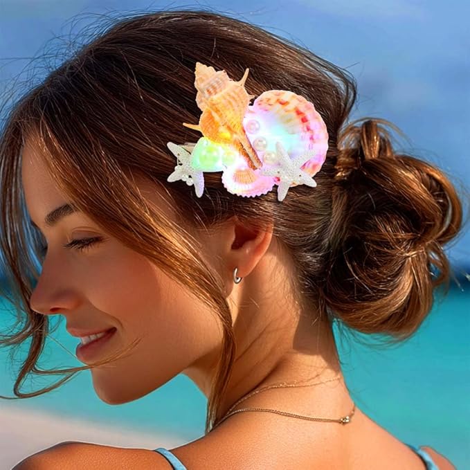 JAKAWIN Light Up Mermaid Hair Accessories Seashell Hair Clips Ocean Starfish Clip for Women