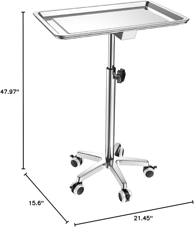 ChoJiah Extra Large Mayo Stand Rolling Salon Tray on Wheels Hairstylist Tray Heavy Duty Tattoo Tray, Ideal Use for for Hair Salon Dental Hairstylist Cart