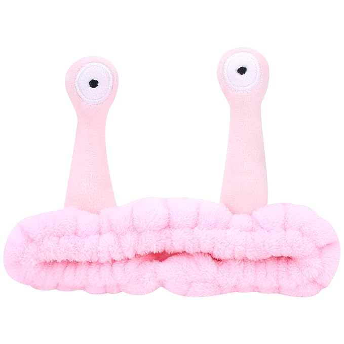 Jowmoy Cute Pink Snail Headband Frog Eye Elastic to Wash Face for Women Makeup Shower Spa.