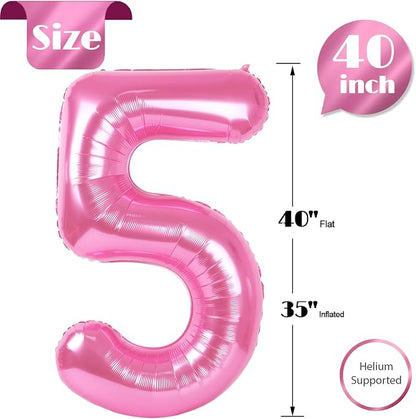 Pink Number 5 Balloon 40 Inch, 5th Birthday Party Decorations Men Women | Foil - Image 6