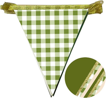 Sage Green Gold Buffalo Plaid Pennant Banner Flag Olive Green Gold Hanging - Image 3