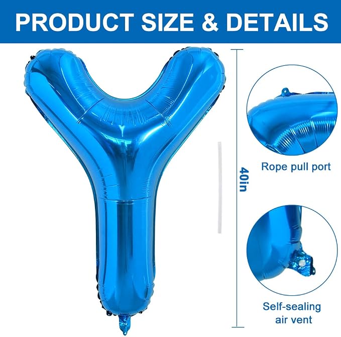 TONIFUL 40 Inch Large Blue Letter Y Foil Balloons Alphabet Balloons | Giant - Image 2