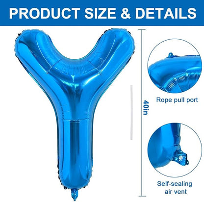 TONIFUL 40 Inch Large Blue Letter Y Foil Balloons Alphabet Balloons | Giant - Image 2