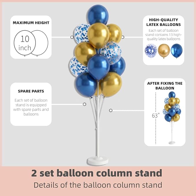 HIINS Metallic Blue Gold Balloon Column Kit Set of 2 - Image 4