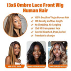13x6 Ombre Lace Front Wigs Human Hair for Women 180 Density 4/27 Highlight Colored HD Transparent 24 Inch Straight Lace Front Wig Human Hair Pre Plucked Glueless Lace Frontal Wigs