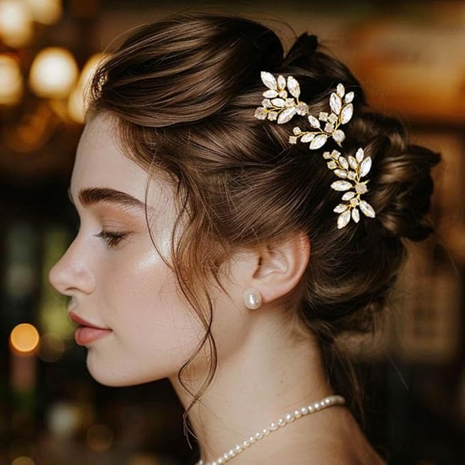JAKAWIN Rhinestone Wedding Hair Pins Silver Bridal Crystal Hair Jewelry Accessories for Women HP130 (Gold)