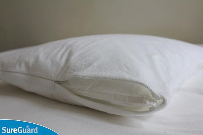 Set of 2 Travel Size SureGuard Pillow Protectors - 100% Waterproof, Bed Bug Proof, Hypoallergenic - Premium Zippered Cotton Terry Covers
