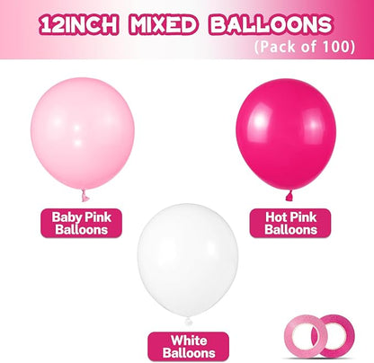 Pink White Balloons 100pcs 12 inch Hot Pink Pastel Pink White Balloons - Image 2