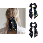 Star Hair Scarf for Women Ponytail Scrunchies Fashion Travel Accessory 2 Pcs Silky Hair Scrunchy Ribbon Scrunchies Ponytail Holder