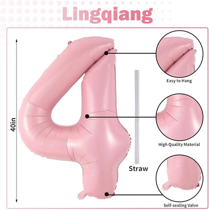 40 Inch Pastel Pink Foil Balloon Number 4, Large Self Inflating Light Pink - Image 2