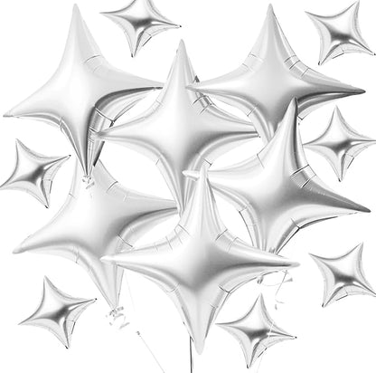 TONIFUL 30 Pcs Four Pointed Star Balloon 26In & 10In Silver Foil Balloon | by TONIFUL