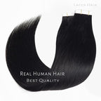 Lacer Tape in Hair Extensions Human Hair 20 Inch Double Sided Skin Weft Hair Extensions Tape in 20Pcs 50Gram Seamless Color 1 Jet Black