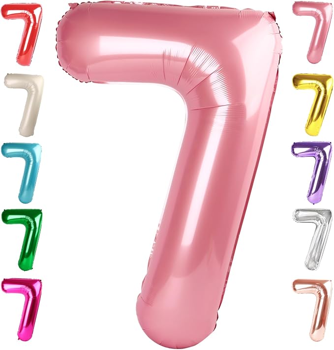 7 Balloon Numbers Birthday Decorations, 40In Pearl Pink Balloons by Mluchee