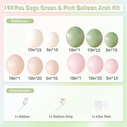 Sage Green Pink Balloon Arch kit - Image 3