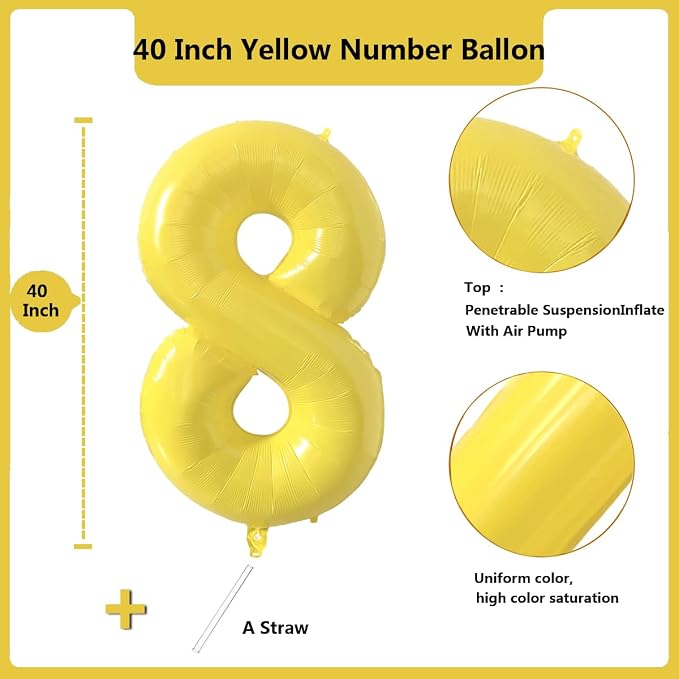 40 inch Yellow Number Balloon Giant Foil Helium Balloons Number 8 Balloon - Image 2