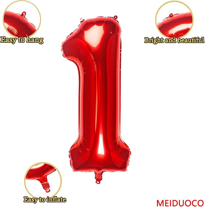 32 Inch Red Number 1 Balloons Foil Ballon Digital Birthday Party Decoration - Image 2