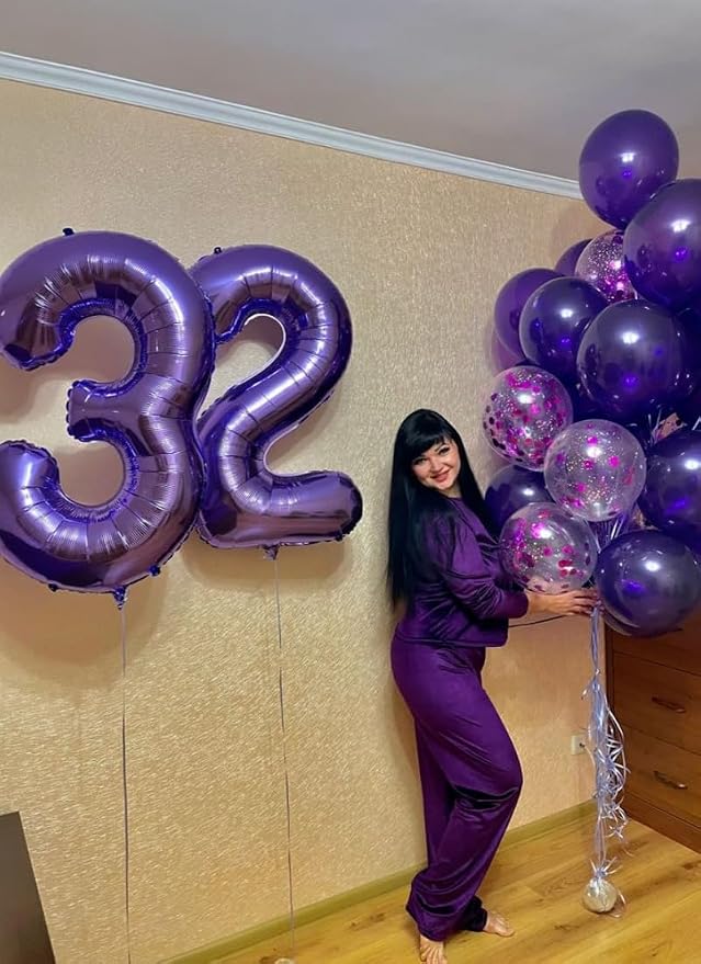 3 Balloon Numbers Birthday Decorations, 40In Purple Balloons - Image 2