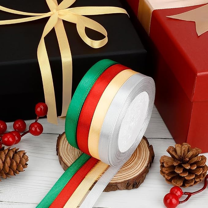 Christmas Ribbon for Gift Wrapping 4 Rolls 100 Yards 3/8 inch Red Green Gold - Image 4