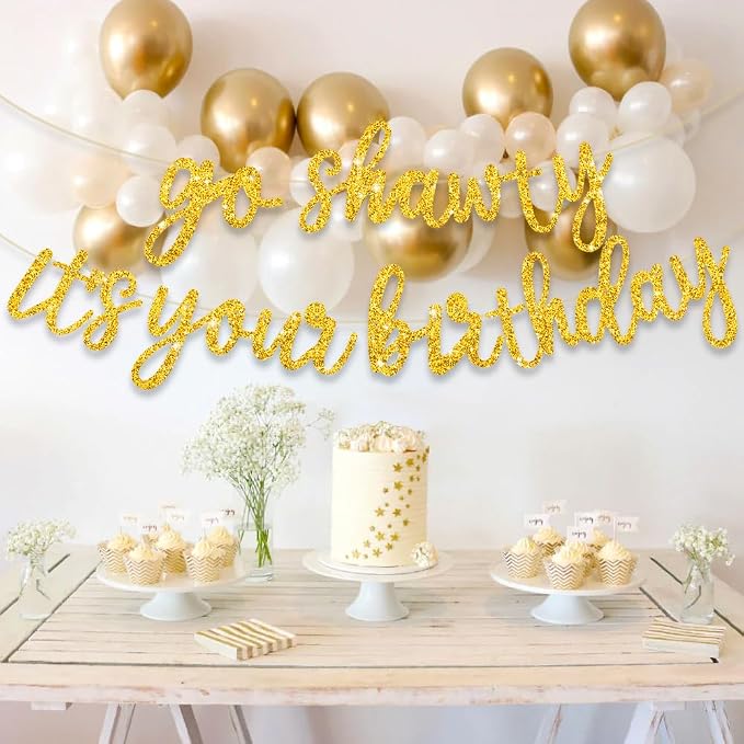 BEISHIDA Glitter Gold Pre-Strung Go Shawty It's Your Birthday Banner Decor | NO - Image 5