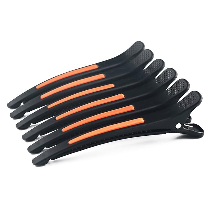 6Pcs/set Pinup Plastic Duck Bill Hair Clips for Sectioning Hair - Professional Non Slip Silicone band Clips Salon DIY Accessories Hairpins Hairgrip for Women(Blcak-Style2)